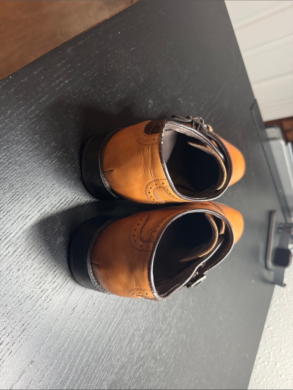Men's Double Monk Strap Dress Shoes in Cognac Leather - Picture 4 of 5